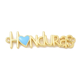 Brass Enamel Word Honduras Connector Charms, Rack Plating, Long-Lasting Plated, Lead Free & Cadmium Free, Deep Sky Blue