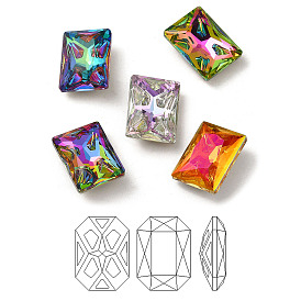 K9 Glass Rhinestone Cabochons, Point Back & Back Plated, Faceted, Rectangle