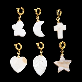 Подвесные украшения из натуральных пресноводных ракушек, с латунными весной кольцевых застежками, звезда/сердце/крест/луна/лист/бабочка