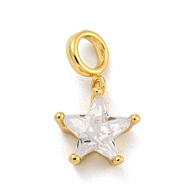 Star Rack Plating Brass Micro Pave Cubic Zirconia Charms, Cadmium Free & Lead Free, Long-Lasting Plated