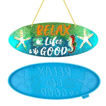 Beach Theme Oval Pendant Decoration Silicone Molds, Resin Casting Molds, for UV Resin, Epoxy Resin Craft Making, with Word RELAX Lifes GOOD