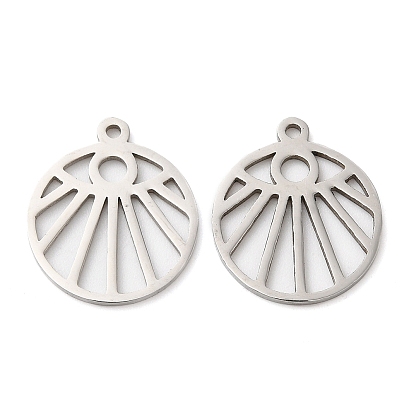 201 Stainless Steel Pendants, Hollow, Flat Round with Eye Charm