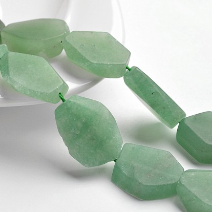 Nuggets aventurine vert brins de perles givrées naturelles, 18~21x14~16x6~7mm, Trou: 1mm, Environ 18~21 pcs/chapelet, 15.7 pouce