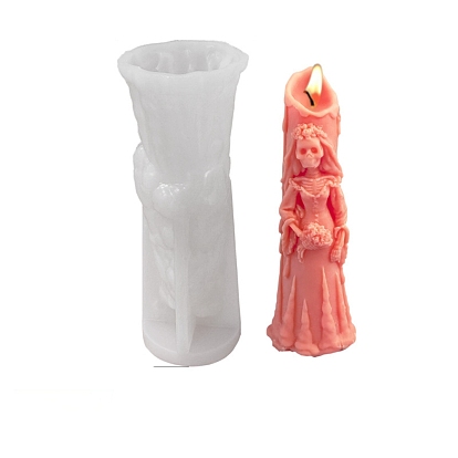 Bricolage thème d'halloween bougie en forme de mariée fantôme faisant des moules de statue en silicone, Moules de moulage en résine pour sculpture de portrait, outils de moule d'artisanat en argile