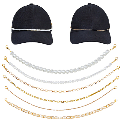 8шт. железо и 304 нержавеющая сталь и стеклянные жемчужины и латунные цепи цепи для бейсболок, Сплав с застежками когтя омара