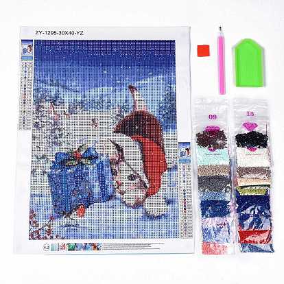 DIY Christmas Theme Diamond Painting Kit, Including Resin Rhinestones, Diamond Sticky Pen, Tray Plate, Glue Clay