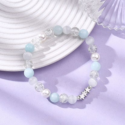 Женские браслеты из бусин из стекла, ракушек, натурального и окрашенного белого нефрита, с латунными звездчатыми бусинами