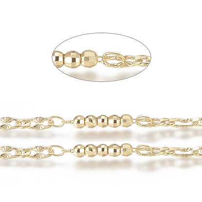 Brass Handmade Beaded Chains,  Textured Dapped Chains, Long-Lasting Plated, Soldered, with Spool