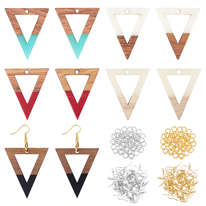 Kits de fabricación de pendientes colgantes de bricolaje, incluyendo 20 piezas 5 colores resina y colgantes de madera de nogal, 40 piezas 2 colores ganchos de latón para pendientes y 40 piezas 2 anillos de salto de colores, triángulo