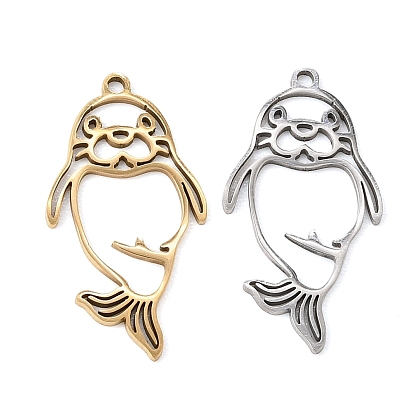 201 Stainless Steel Pendants, Sea Lion Charms, Cut-Out