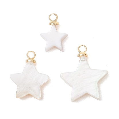 3шт. 3 размеры подвесок из натуральных пресноводных ракушек, Звездные подвески с латунными креплениями, цвет морской раковины
