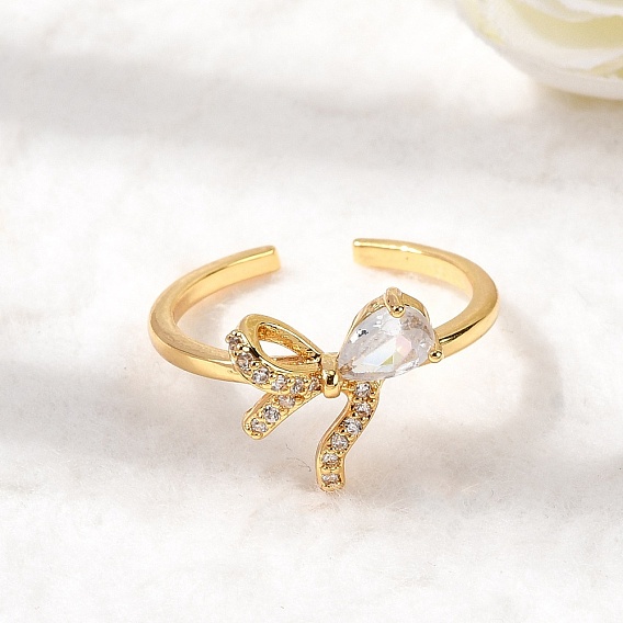 Латунные кольца-манжеты из прозрачного кубического циркония с паве, бантом, без никеля 