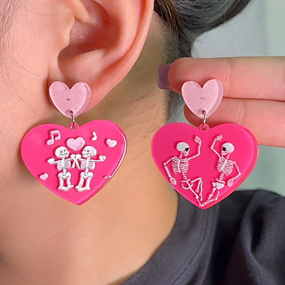 Акриловые болтаться серьги стержня, Сердце с сердцем, платина