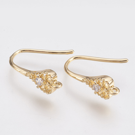 Латунные крючки для сережек, с кубическим цирконием и горизонтальной петлей, капля, без никеля 