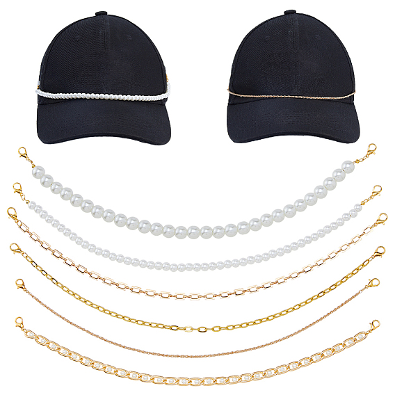 8шт. железо и 304 нержавеющая сталь и стеклянные жемчужины и латунные цепи цепи для бейсболок, Сплав с застежками когтя омара