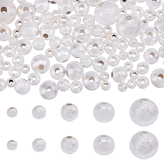 150Pcs 5 Styles Brass Beads, Long-Lasting Plated, Frosted Round, Nickel Free