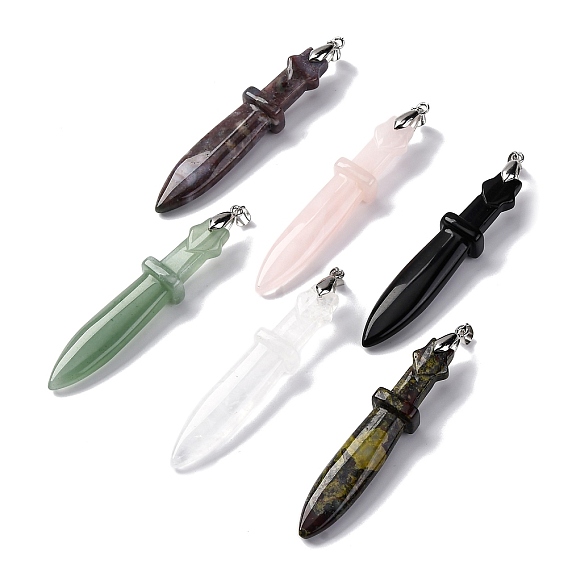 Природных драгоценных камней крупные кулоны, меч прелести, с реечным покрытием из латуни платинового цвета с защелкой на дужках, без свинца и без кадмия