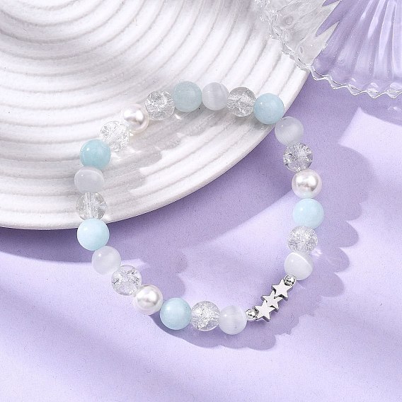 Женские браслеты из бусин из стекла, ракушек, натурального и окрашенного белого нефрита, с латунными звездчатыми бусинами