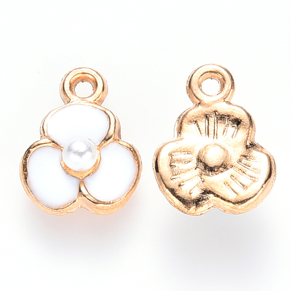 Alloy Enamel Charms, with ABS Plastic Imitation Pearl, Flower, Light Gold