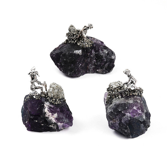 Скульптура из кластера натуральных драгоценных камней, со старинным серебряным сплавом шахтер, для украшения рабочего стола домашнего офиса