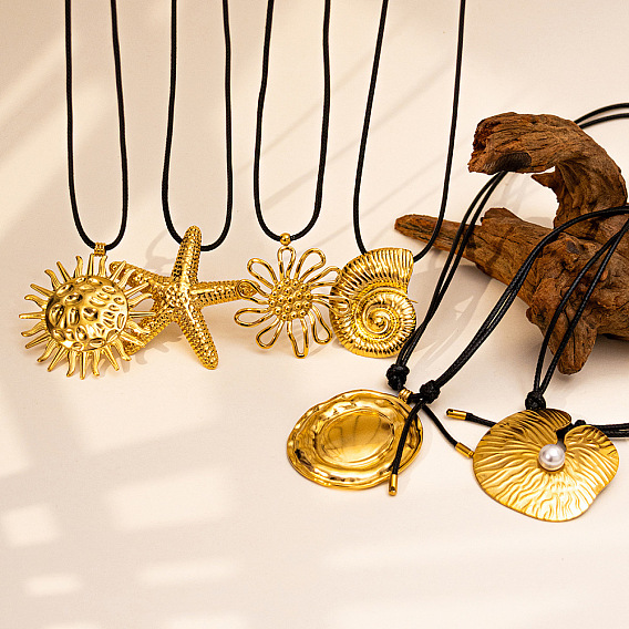 Летние 304 подвеска из нержавеющей стали, регулируемый черный вощеный шнурок, ожерелье для женщин, золотые