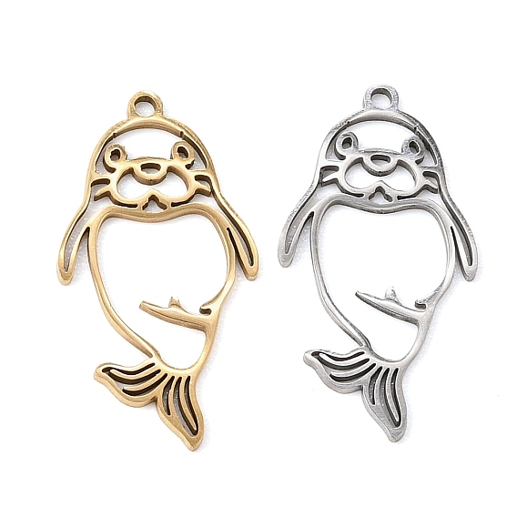 201 Stainless Steel Pendants, Sea Lion Charms, Cut-Out