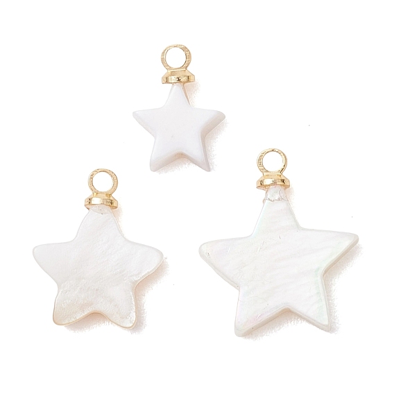 3шт. 3 размеры подвесок из натуральных пресноводных ракушек, Звездные подвески с латунными креплениями, цвет морской раковины