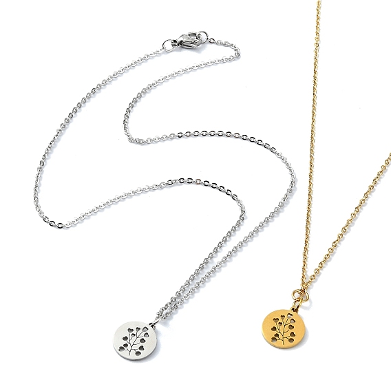304 pendentifs en acier inoxydable, plat et circulaire avec fleur