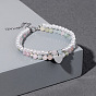 Purple Crystal Pearl Bracelet with Diamond Cut Beads - Heart Pendant Set