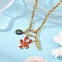 Ocean Brass Enamel Red Lobster Pendants 304 Stainless Steel Cable Chain Necklaces for Women, Golden