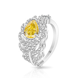 Micro cuivres ouvrent zircons bagues, plume avec larme, platine