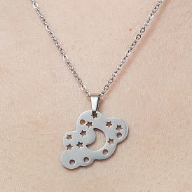 201 Stainless Steel Hollow Cloud with Star Pendant Necklace