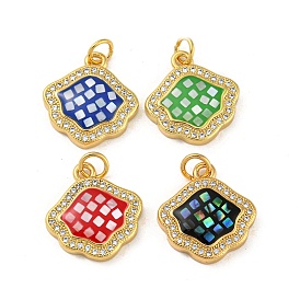 Shell Shape Brass Micro Pave Cubic Zirconia Pendants, with Enmel & Shell, with Jump Rings, Real 18K Gold Plated