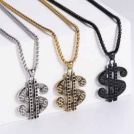 Stainless Steel Dollar Sign Pendant Necklaces for Men