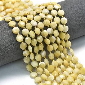 Естественный желтый нефрит бисер нитей, граненый шестиугольный разрез, плоско-круглые, с бисером
