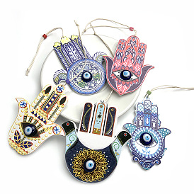 Wood Hamsa Hand/Hand of Miriam with Evil Eye Hanging Ornament, for Car Rear View Mirror Decoration