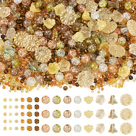 40 шт. 4 стили прозрачные стеклянные бусины-цветы, 2004 шт. 6 стили круглые стеклянные бусины, 80 шт. 4 стили стеклянные бусины с трещинками