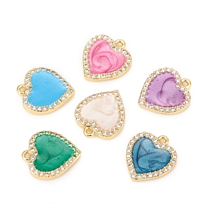 Brass Micro Pave Cubic Zirconia Charms, with Enamel, Heart, Mixed Color