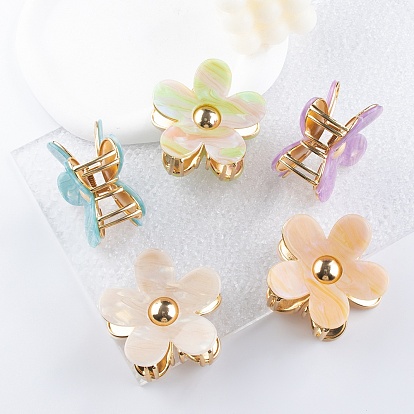Flower Shape PVC Claw Hair Clips, with Metal Clips, Hair Accessories for Women & Girls