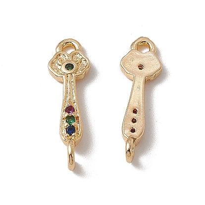 Brass Pave Colorful Cubic Zirconia Connector Charms, Flower Key Links