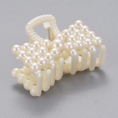 Pinzas para el cabello de la garra de plástico, con perlas de imitación de plástico abs y fornituras de hierro, lazo