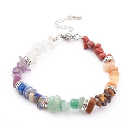 Bracelets de perles de pierres précieuses naturelles, avec des perles d'alliage, argent antique et platine