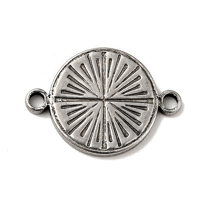 Tibetan Style 304 Stainless Steel Connector Charms, Flat Round