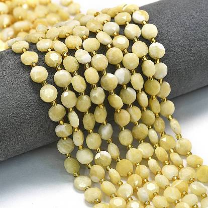 Естественный желтый нефрит бисер нитей, граненый шестиугольный разрез, плоско-круглые, с бисером