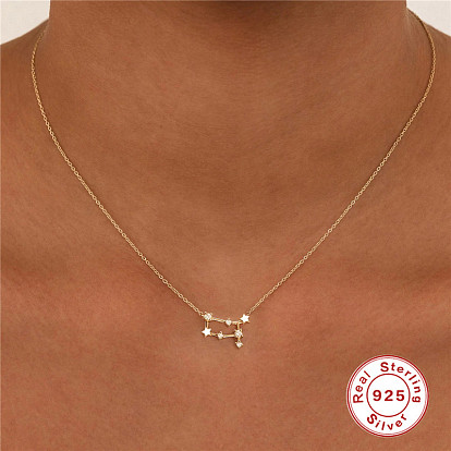 Zircon Star Constellation Pendant Necklace - Sterling Silver Collarbone Chain Jewelry Gift