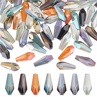 70Pcs 7 Colors Full Rainbow Plated Faceted Teardrop Glass Beads