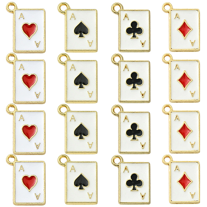 40 шт 4 цвета подвески из цинкового сплава с эмалью, игральная карта, золотые
