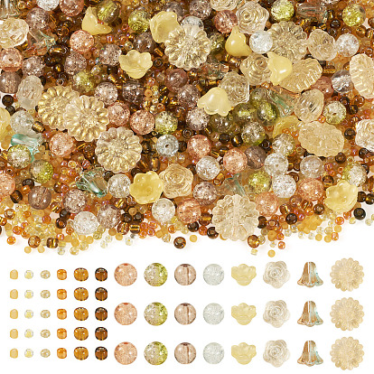 40 шт. 4 стили прозрачные стеклянные бусины-цветы, 2004 шт. 6 стили круглые стеклянные бусины, 80 шт. 4 стили стеклянные бусины с трещинками