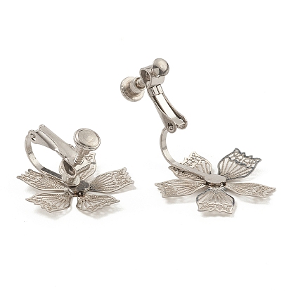 304 Stainless Steel Clop-on Earrings Finding, Flower Filigree Earring Settings