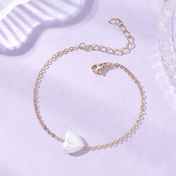 Браслеты из натуральных бусин жемчуга кеши, латунные браслеты-цепочки для женщин, сердце